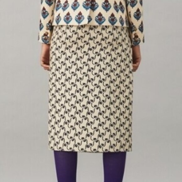 Tory Burch Twill Crepe Wrap Midi Skirt with Navy Stencil Floral S $498 - Picture 8 of 10